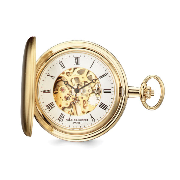 Charles Hubert Gold Finish Skeleton Dial Pocket Watch