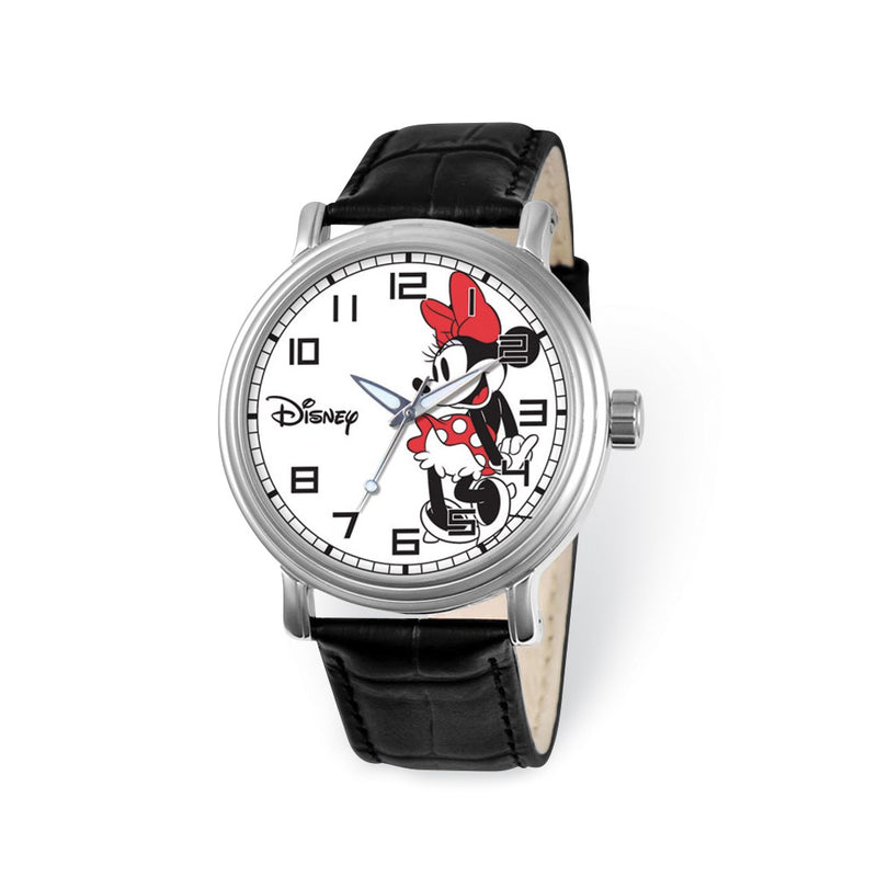 Disney Adult Size Black Leather Strap Minnie Mouse Watch