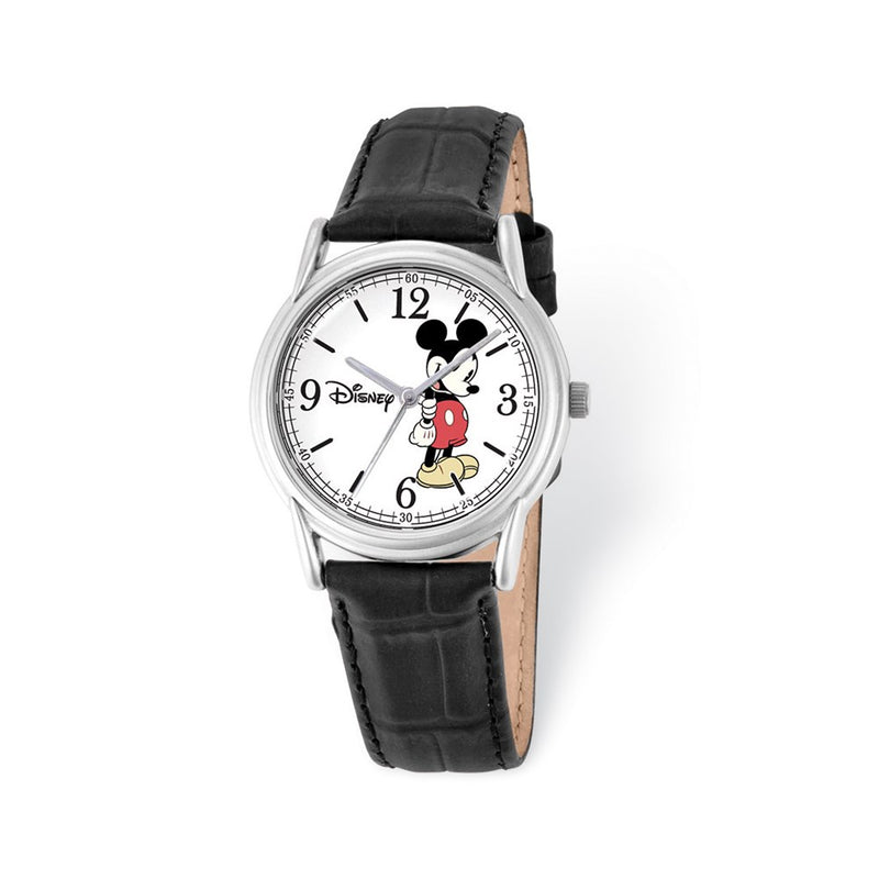 Disney Adult Size Black Leather Strap Mickey Mouse Watch