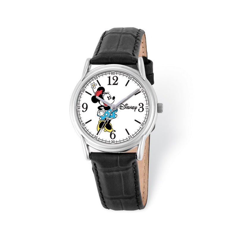 Disney Adult Size Black Leather Strap Minnie Mouse Watch