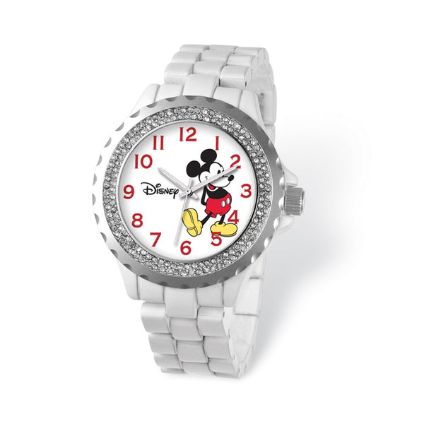 Disney Adult Size White Band w/ Crystal Bezel Mickey Mouse Watch