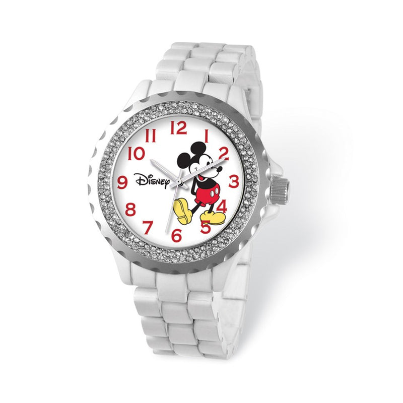 Disney Adult Size White Band w/ Crystal Bezel Mickey Mouse Watch
