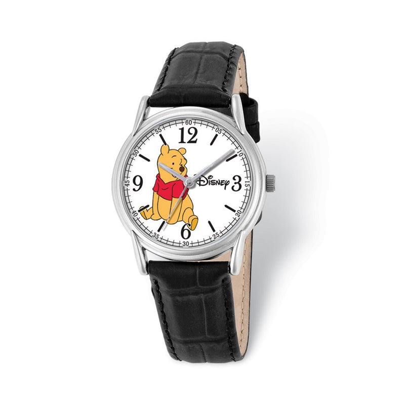 Disney Adult Size Black Leather Strap Winnie the Pooh Watch