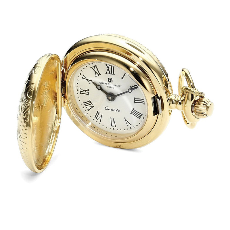 Charles Hubert Gold-finish Scroll Design Pendant Watch