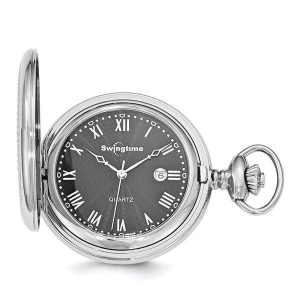 Swingtime Stainless Steel Black Dial Quartz 48mm Pocket Watch