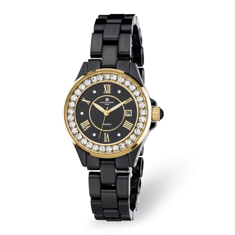 Ladies Charles Hubert Crystal Bezel Black Ceramic Watch