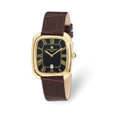 Mens Charles Hubert IP-plated Square Brown Leather Band Watch