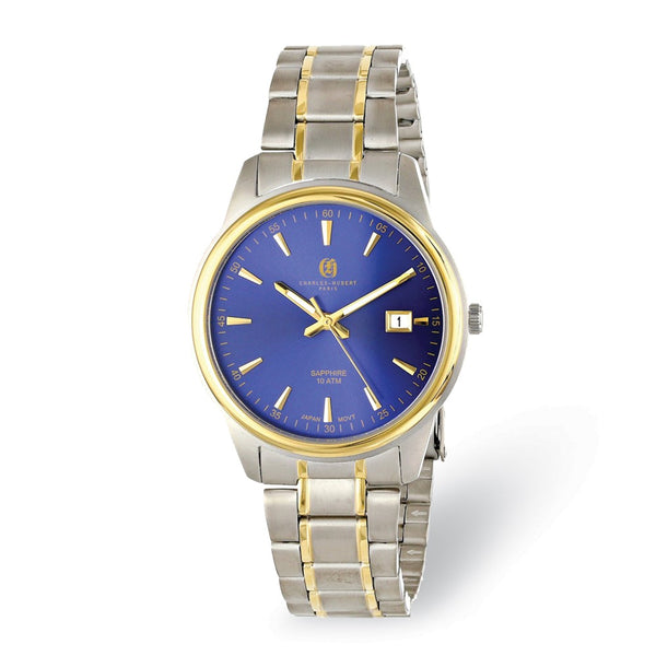Mens Charles Hubert Two-Tone Titanium 40mm Blue Dial Watch