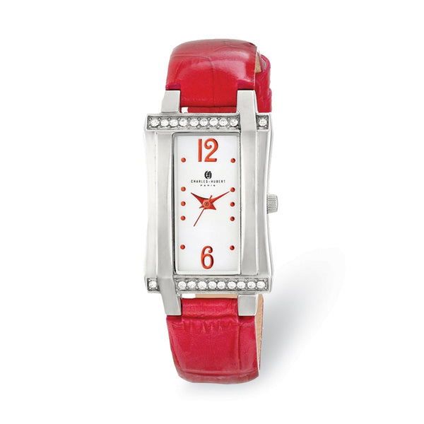 Ladies Charles Hubert Stainless Red Leather Band 23x32mm Watch