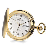 Charles Hubert Gold Finish Satin White Dial Day/Date Pocket Watch