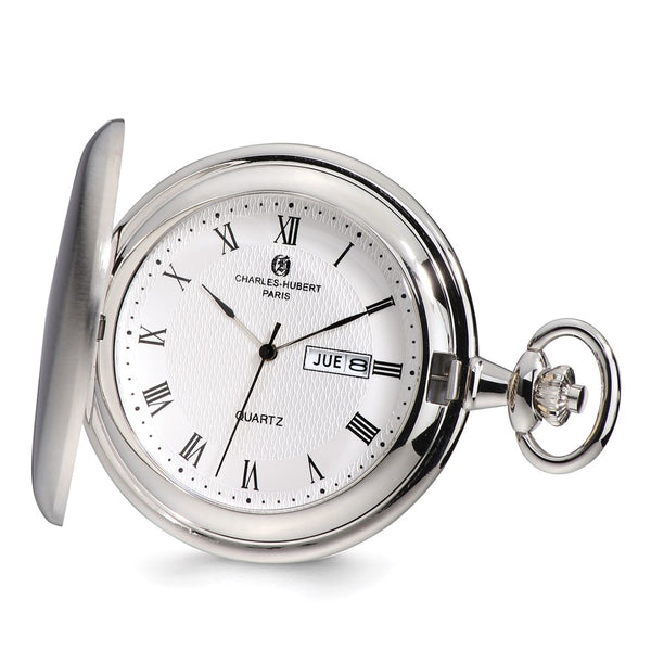 Charles Hubert Satin Finish White Dial Day/Date Pocket Watch