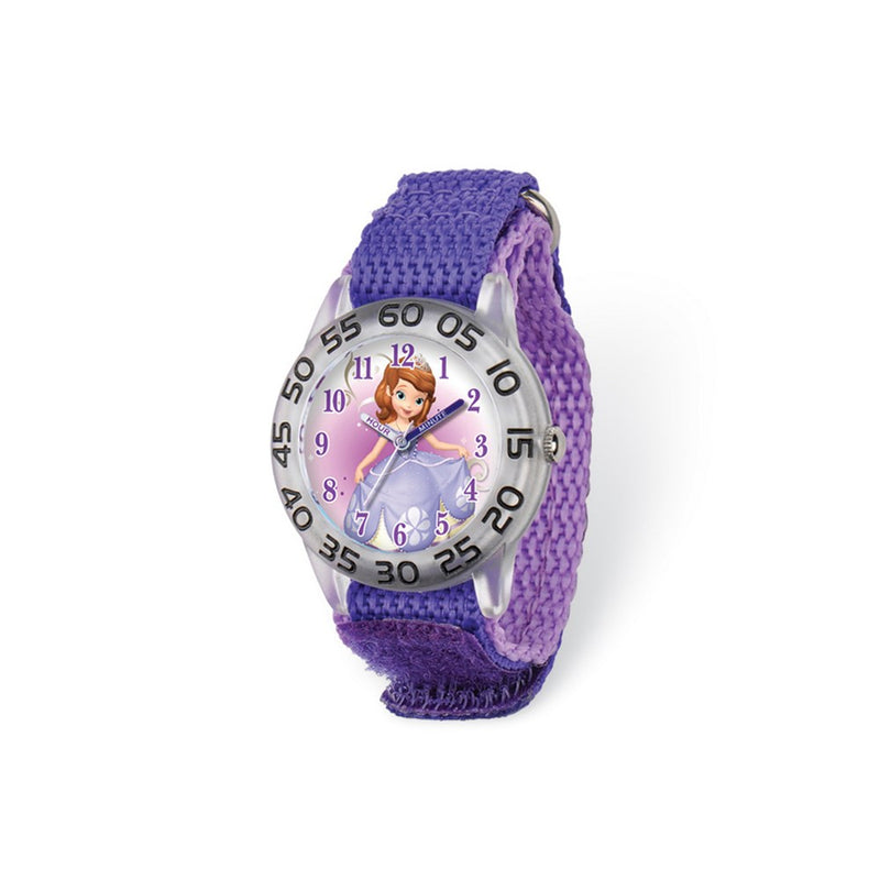 Disney Princess Sofia Acrylic Case Purple Velcro Time Teacher Watch