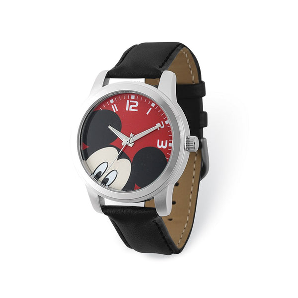 Disney Adult Size Mickey Mouse Black Leather Watch