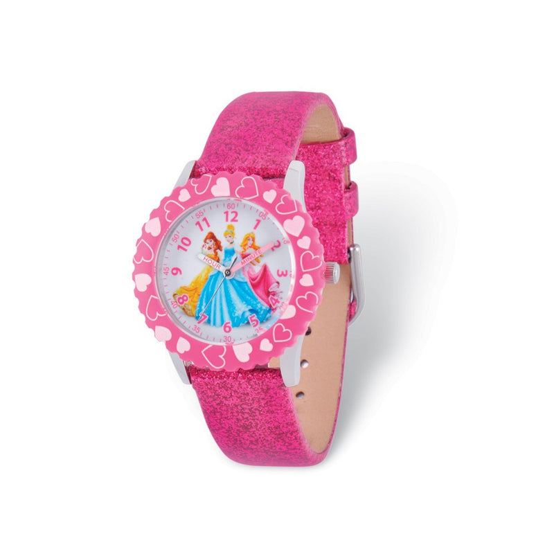 Disney Princesses Pink Leather Band Time Teacher Watch