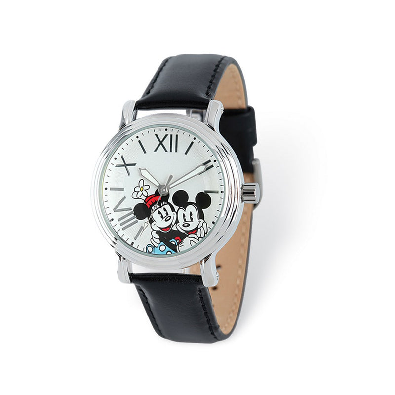 Disney Adult Size Black Leather Mickey & Minnie Watch