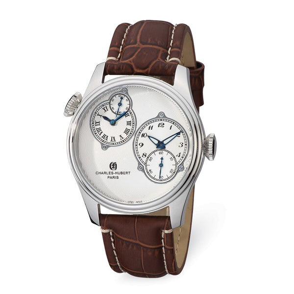 Mens Charles Hubert Stainless Steel Silver Dial Dual Time Watch