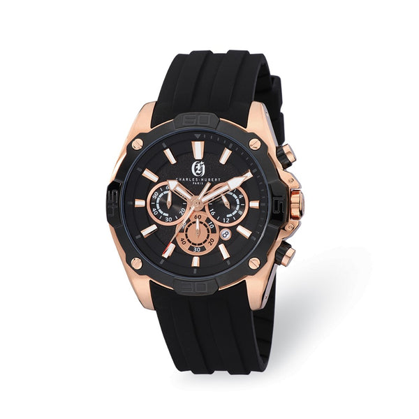 Mens Charles Hubert Stainless Steel Chronograph Black Dial Watch