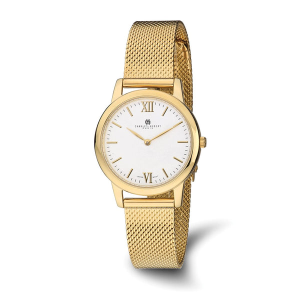 Ladies Charles Hubert Stainless Steel IP-plated Gold-tone Dial Mesh Band
