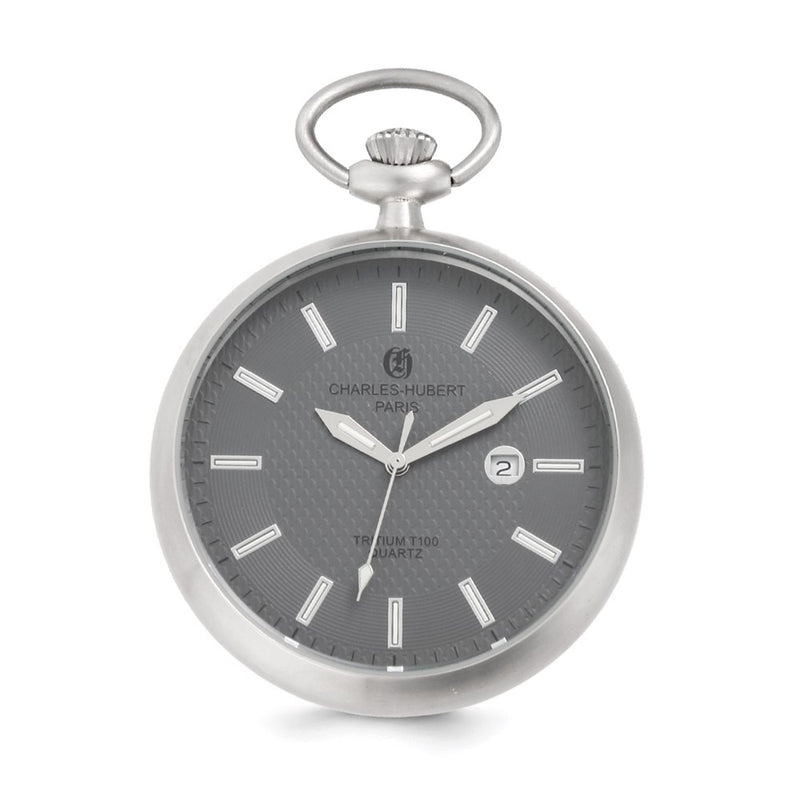 Charles Hubert Stainless Steel Open Face Tritium Quartz Pocket Watch