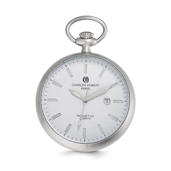 Charles Hubert Stainless Steel Open Face Tritium Quartz Pocket Watch