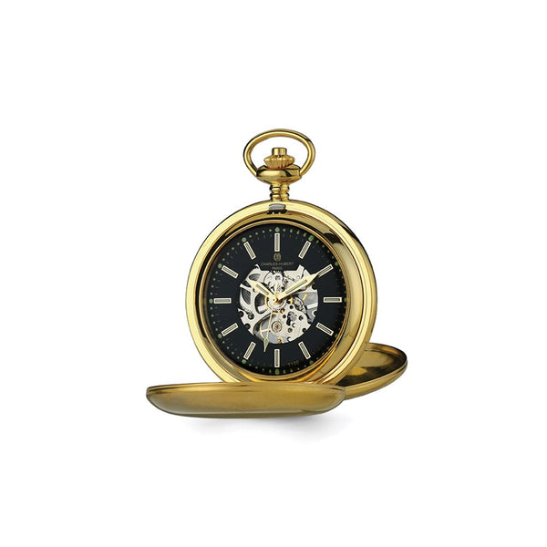 Charles Hubert Stnlss Stl IP-plated Dbl Cover Tritium Pocket Watch