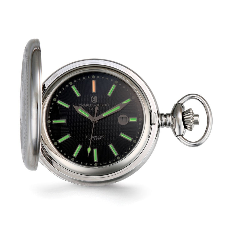 Charles Hubert Stainless Steel Hunter Case Tritium Mechanical Pocket Watch