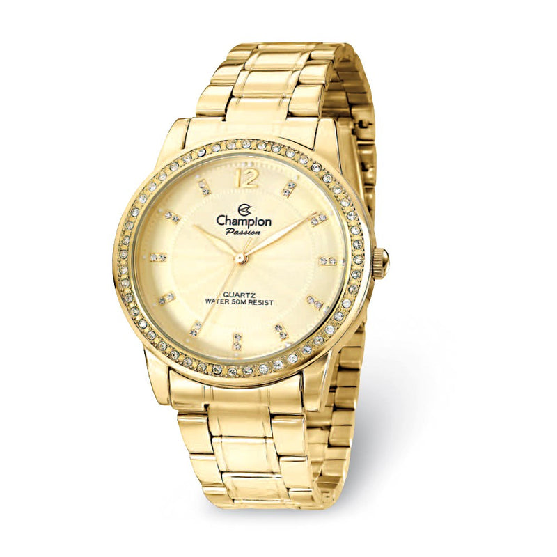 Champion Passion Gold-tone Crystal Bezel Champagne Dial Watch