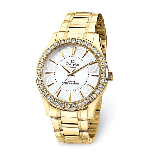 Champion Passion Gold-tone Crystal Bezel White Dial Watch