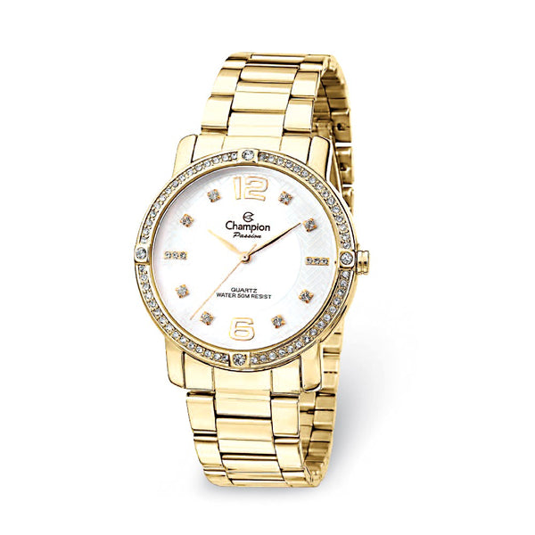 Champion Passion Gold-tone Crystal Bezel White Dial Watch