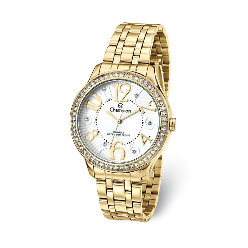 Champion Glamour Gold-tone Crystal Bezel White Dial Watch