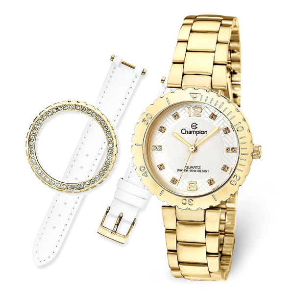 Champion Glamour Ladies Gold-tone Changeable Bezel/Strap Watch