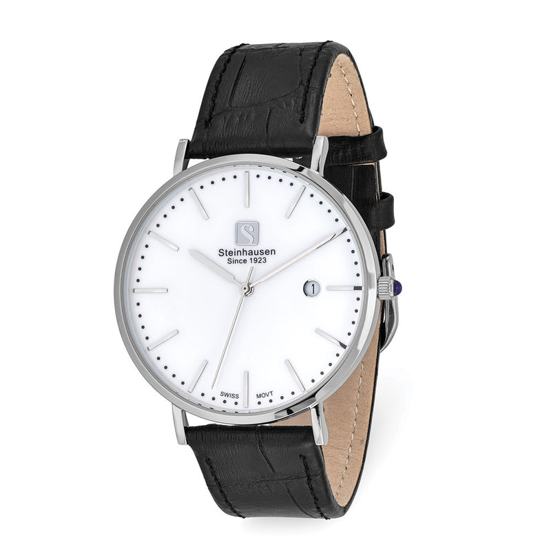 Steinhausen Mens Burgdorf Stainless Steel White Dial Black Strap Watch