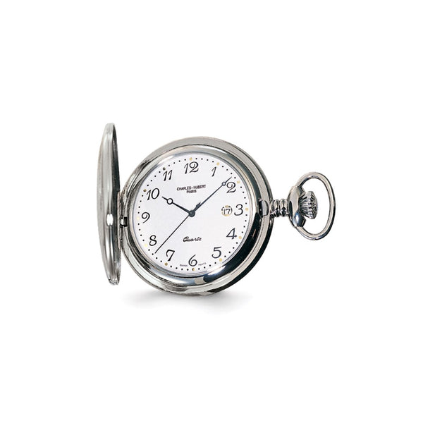 Charles Hubert Stainless Steel White Dial with Date Pocket Watch
