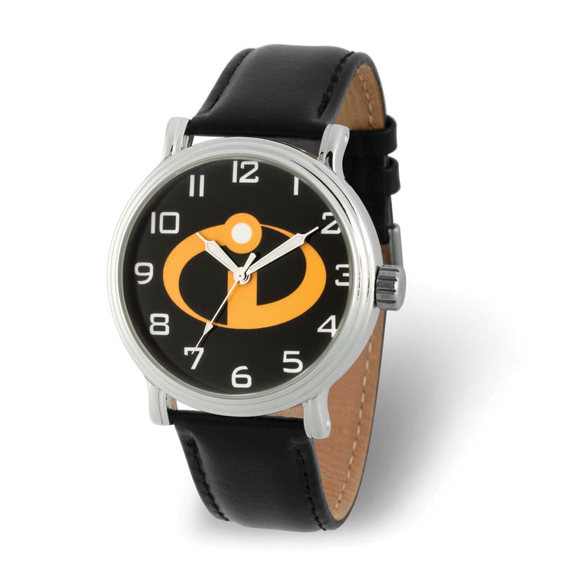 Disney Adults Incredibles 2 Logo Black Leather Watch