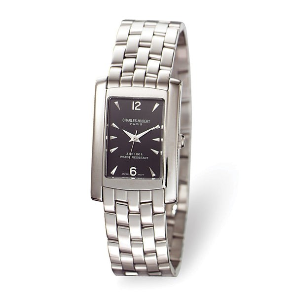 Mens Charles Hubert Solid Stainless Steel Black Dial 26x31mm Watch