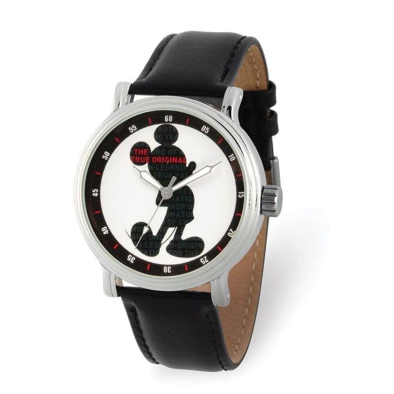 Disney Adult Mickey Mouse Silhouette Black Leather Band Watch