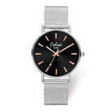 Colori Silver IP-plated Mesh Strap Black Dial Watch