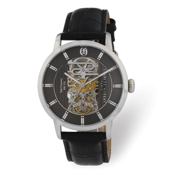 Charles Hubert Stainless Black Skeleton Dial Automatic Watch