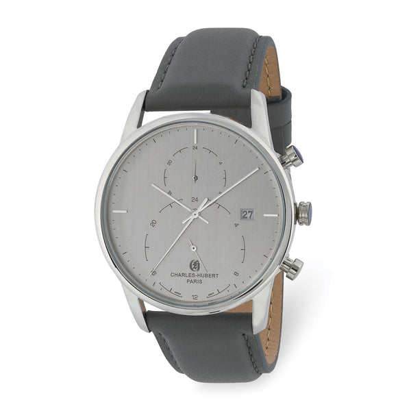 Charles Hubert Mens Stainless Steel Grey Dial Dual Time Watch