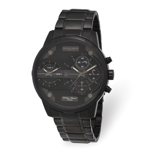 Charles Hubert IP Black Stainless Chronograph Dual Time Watch