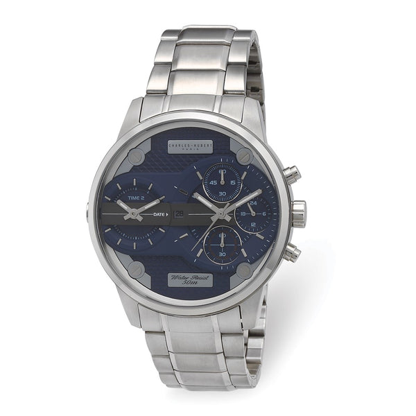 Charles Hubert Stainless Chronograph Dual Time Blue Dial Watch