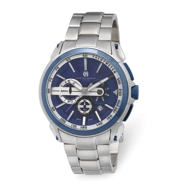Charles Hubert Stainless Steel Chronograph Blue Dial Watch