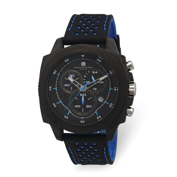 Charles Hubert Carbon Fiber Case Chrono Blue Strap Watch