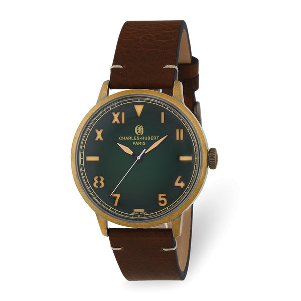 Charles Hubert Antique Gold Stainless Green Dial Quartz Watch