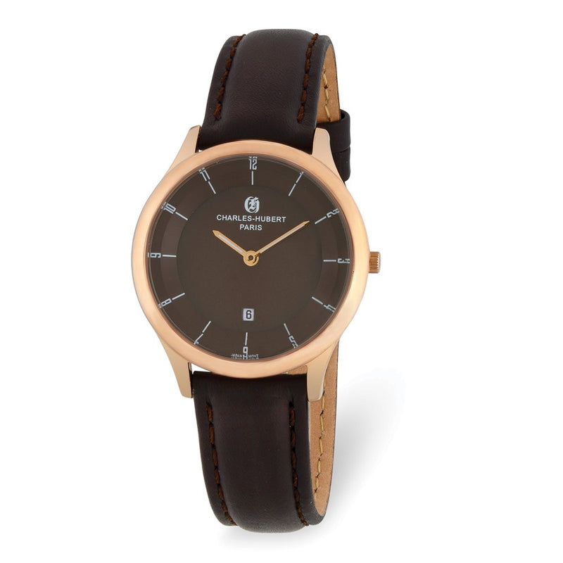 Charles Hubert Ladies Rose-plated Stainless Brown Dial Watch