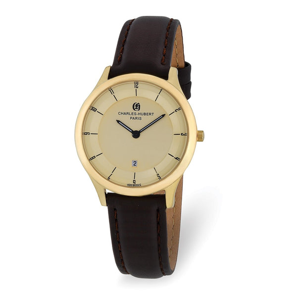 Charles Hubert Ladies IP-plated Stainless Gold Dial Watch