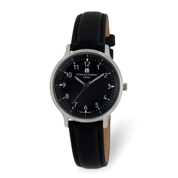 Charles Hubert Ladies Stainless Steel Black Dial Watch