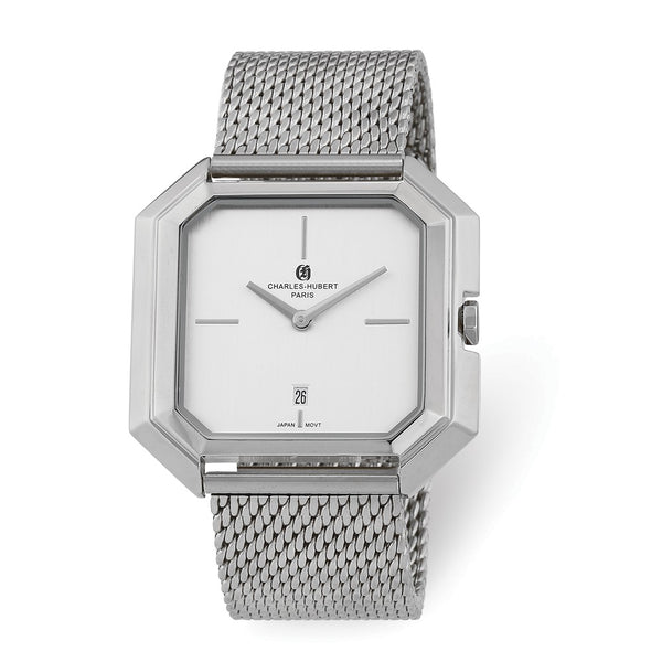 Charles Hubert Mens Stainless Mesh Silver Dial Quartz Watch