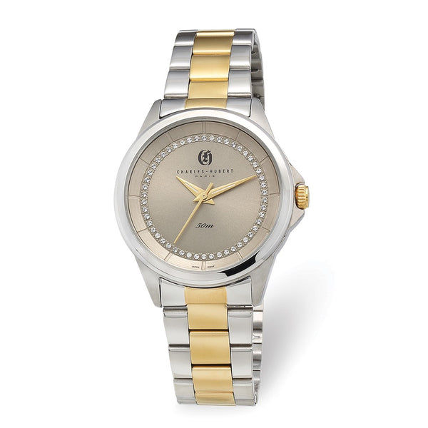 Charles Hubert Mens 2-Tone Stainless Lt Gold Crystal Dial Watch