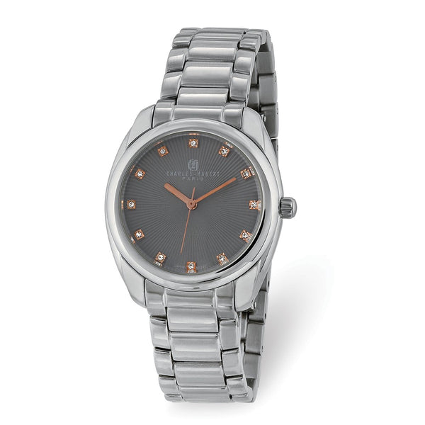 Charles Hubert Mens Stainless Steel Grey Crystal Dial Watch